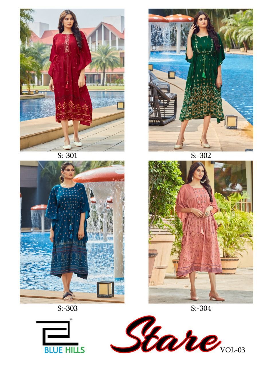 Blue Hills Stare 3 Designer Party Wear Fancy Kaftan Style Kurti Collection